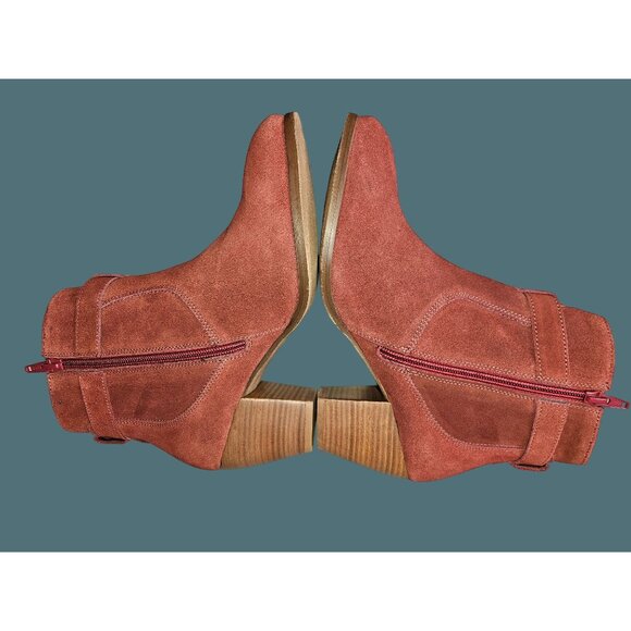 2/$35-Stitch Fix Diba Sleek Suede Bootie Stacked Heel Women 7M Leather Upper - Picture 4 of 13